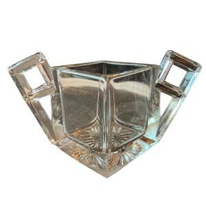 Heisey Clear Quatro Fine Crystal Open Sugar Bowl Vase Heavy Glass Square Handles